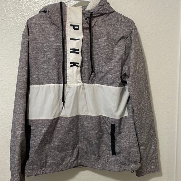 PINK Victoria's Secret Jackets & Blazers - Pink Victoria’s Secret Grey/Black/White Pullover Jacket Sherpa - Quarter Zip 1/4